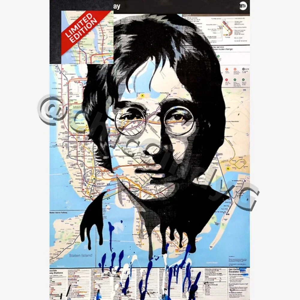 Rare John Lennon NYC Subway Map Art Metal Sign 8×12" Limited Edition - Picture 6 of 7